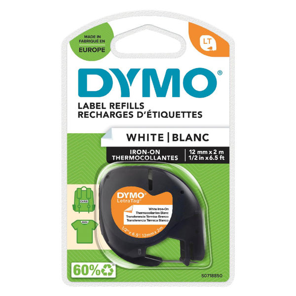 Picture of DYMO 18769 Black on White Iron-on tape - 12mm x 4m